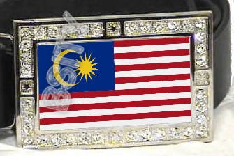 MALAYSIA MALAYSIAN FLAG BLING ICED OUT CZ -FREE BELT- BUCKLE