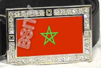 MOROCCO MOROCCAN FLAG BLING ICED OUT CZ -FREE BELT- BUCKLE