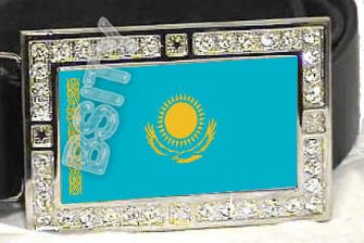 Kazakhstan Kazakstan FLAG BLING DARK CZ -FREE BELT- BUCKLE