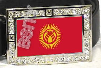 Kyrgyzstan Kyrgyz FLAG BLING DARK CZ -FREE BELT- BUCKLE