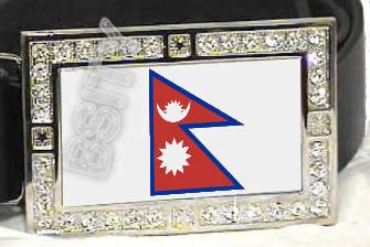 NEPAL NEPALESE FLAG BLING ICED OUT CZ -FREE BELT- BUCKLE