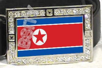 NORTH KOREA KOREAN FLAG BLING DARK CZ -FREE BELT- BUCKLE