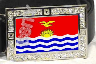KIRIBATI Gilbertese FLAG BLING DARK CZ -FREE BELT- BUCKLE