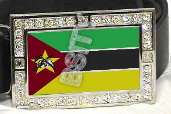 MOZAMBIQUE Mozambican FLAG BLING ICED OUT CZ -FREE BELT- BUCKLE