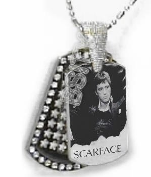Iced OUT CZ SCARFACE Dog Tag BLING CHARM PENDANT