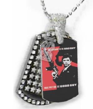 Iced OUT CZ SCARFACE GOOD BAD GUY Dog Tag BLING CHARM PENDANT