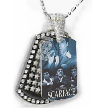Iced OUT CZ SCARFACE BLUE Dog Tag BLING CHARM PENDANT