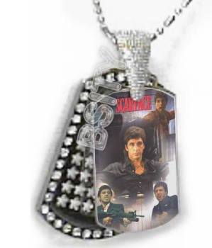Iced OUT CZ SCARFACE POSTER Dog Tag BLING CHARM PENDANT