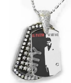 Iced OUT CZ SCARFACE AL PACINO Dog Tag BLING CHARM PENDANT