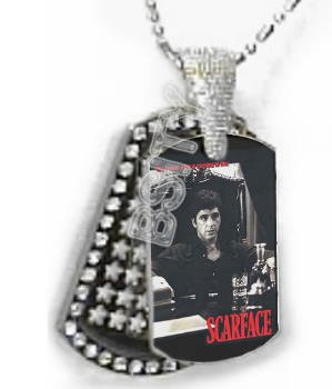 Iced OUT CZ SCARFACE PACINO Dog Tag BLING CHARM PENDANT
