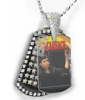 Iced OUT CZ SCARFACE TONY MONTANA Dog Tag BLING CHARM PENDANT