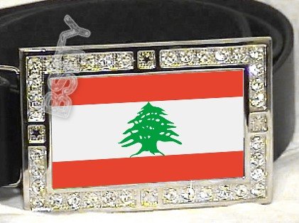 LEBANON Lebanese Republic FLAG BLING DARK CZ -FREE BELT- BUCKLE