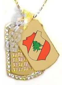 LEBANON Lebanese FLAG COAT OF ARMS GOLD TONE Iced Out CZ BLING Dog Tag