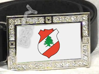 LEBANON Lebanese COAT OF ARMS FLAG BLING DARK CZ -FREE BELT- BUCKLE