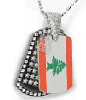LEBANON Lebanese Republic FLAG PENDANT Iced Out CZ BLING Charm Dog Tag tags