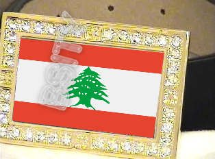 LEBANON Lebanese Republic FLAG GOLD BLING ICED OUT CZ BELT BUCKLE