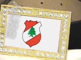 LEBANON Lebanese Republic COAT OF ARMS FLAG GOLD BLING ICED OUT CZ BELT BUCKLE