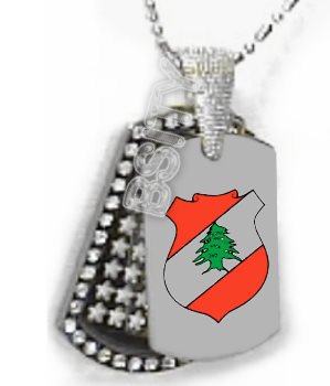 LEBANON Lebanese Republic COAT OF ARMS FLAG PENDANT Iced Out CZ BLING Charm Dog Tag tags