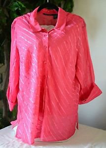 Club Z Womens Plus Size Pink Button Up Top Shirt Blouse w/ Cami, 3/4 Sleeve 2X