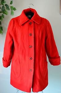 Vintage Penguin Women's Small 100% Wool Pea Coat Red Button Front