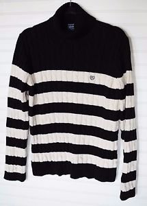 Chaps Ralph Lauren Turtle Neck Long Sleeve Sweater Stripe Women's XL Cable Knit