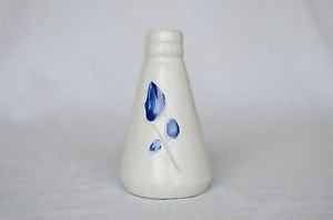 Williamsburg Pottery Bud Vase Salt Glazed Blue Tulip Hand Turned & Hand Painted