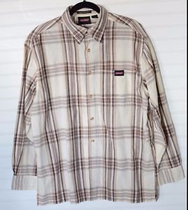 Dickies Long Sleeved Button Front Cream Tan Plaid Shirt L 42 - 44