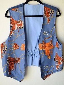 Womens Handmade Western Theme Vest, Saddles Spurs Rope, Unique! Med EUC