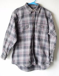 Field & Stream Mens Button Up Gray Plaid Heavy Flannel Grunge Work Shirt Large