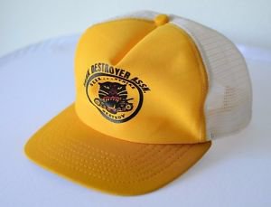 New Era VTG Yellow Adjust Snap Back Mesh Trucker Hat Tank Destroyer Baseball Cap