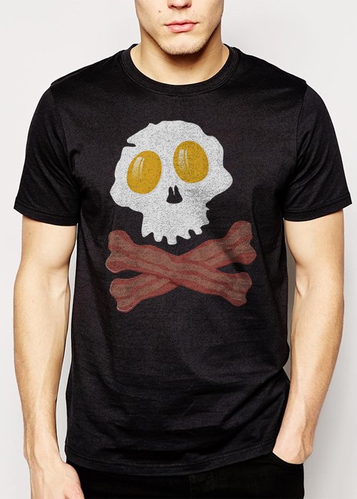 Best Buy Bacon & Eggs Skull & Crossbones funny T-Shirt - Bacon Strips Men Adult T-Shirt Sz S-2XL