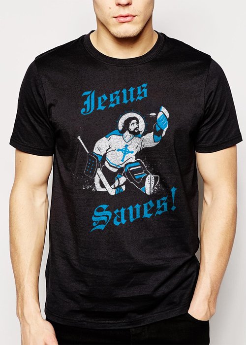 Best Buy JESUS SAVES HOCKEY GOALIE funny sports Men Adult T-Shirt Sz S-2XL