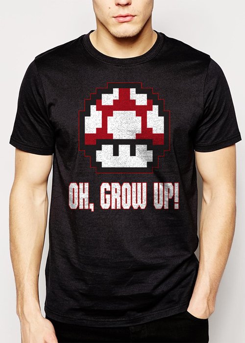 Best Buy OH GROW UP nintendo size video game mushroom Men Adult T-Shirt Sz S-2XL