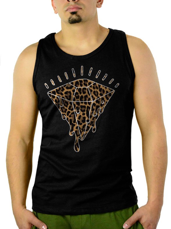 Bleeding Melting Dripping Diamond Leopard Men Black Tank Top Sleeveless