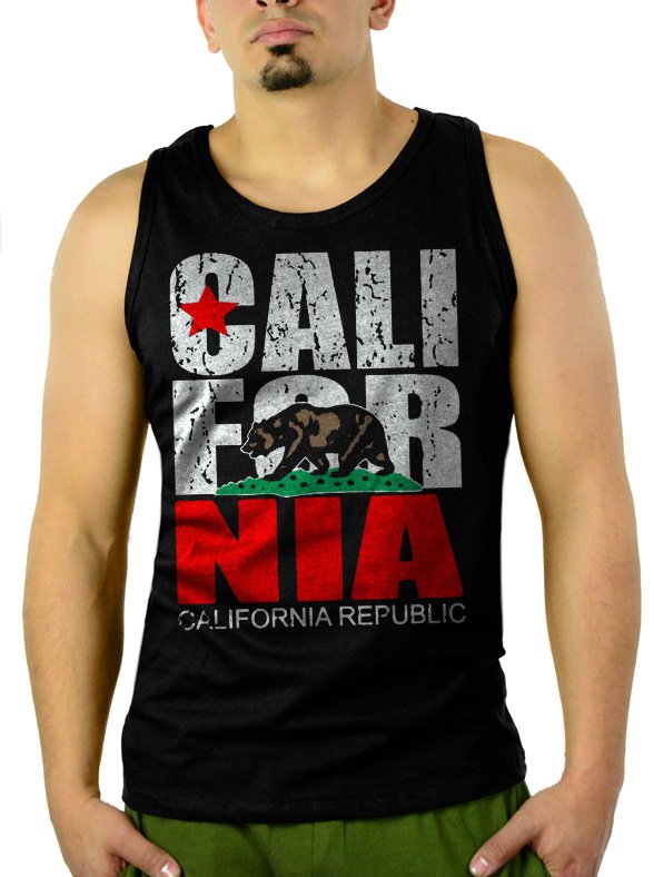 California Republic state Bear Flag Men Black Tank Top Sleeveless