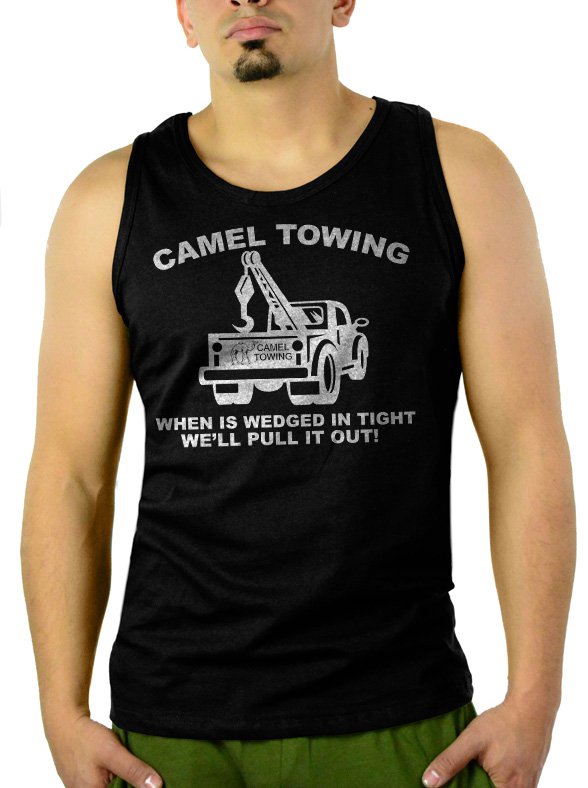 Camel Towing Adult Humor Rude Tow Truck Men Black Tank Top Sleeveless