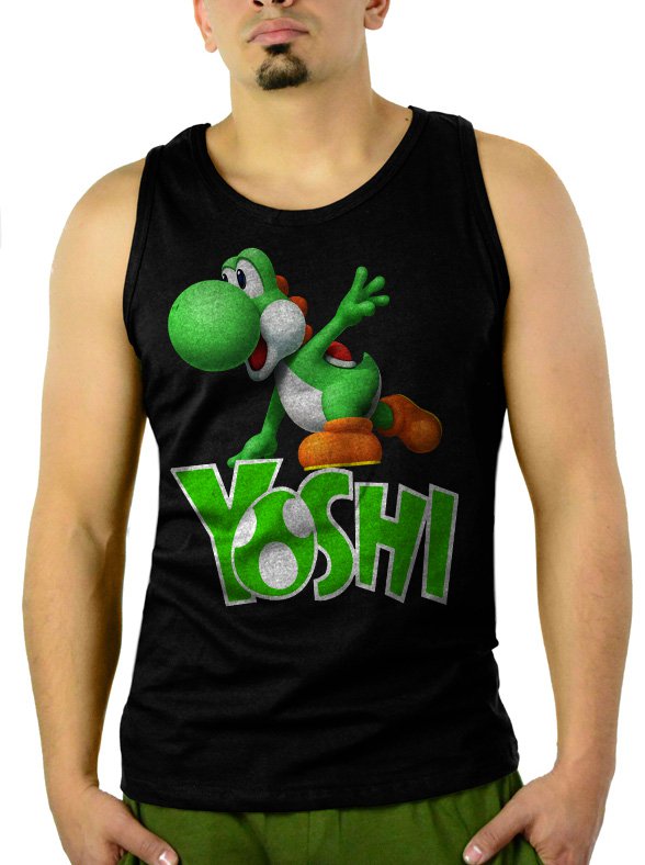 Boys Nintendo Big Green Yoshi Men Black Tank Top Sleeveless