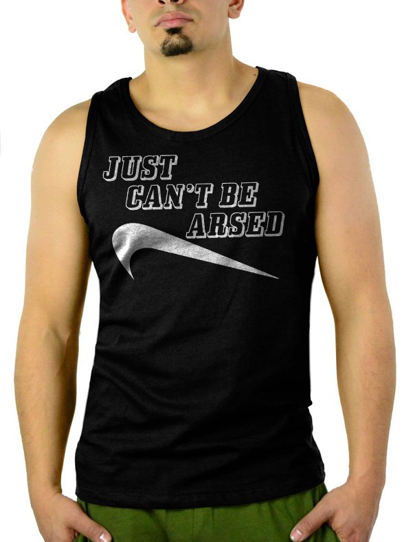 JUST CANT BE ARSED COMEDY Men Black Tank Top Sleeveless