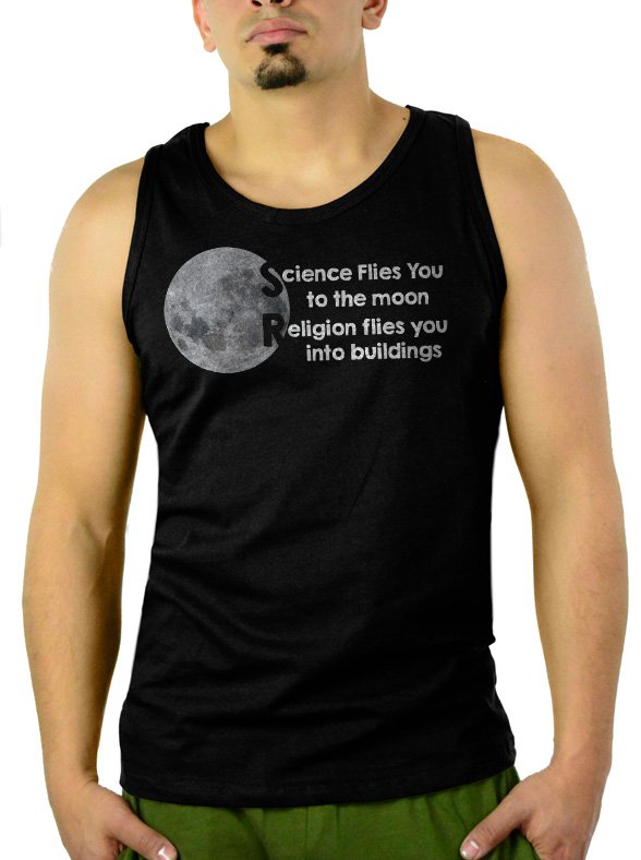 Science Flies You to the moon Religion flies you into buildings Men Black Tank Top Sleeveless