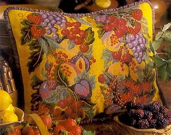 Abundance of Fruit Yellow Cushion Needlepoint Kit by Glorafilia (gl4011)