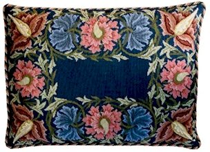 FLOWER BORDER Blue background Needlepoint CANVAS Beth Russell William Morris