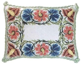 FLOWER BORDER Grey background Needlepoint CANVAS Beth Russell William Morris