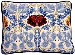 TULIP & ROSE Ivory Cushion Needlepoint CANVAS Beth Russell William Morris