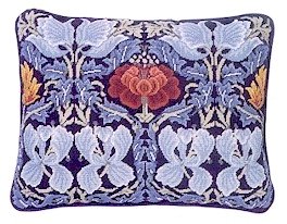 TULIP & ROSE Blue Cushion Needlepoint CANVAS Beth Russell William Morris