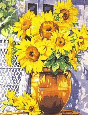 Needlepoint Canvas by Margot Sunflowers Bouquet Le pot de tournesols (margot-153-1335)