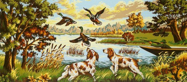Needlepoint Canvas by Margot Chasse aux canards (margot-173-3024)