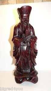 Vintage carved wood Chinese old man/scholar statue;1900-1940 12"