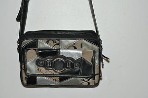 SOPHIA CAPERELLI black, silver handbag. 51% leather LOTS OF POCKETS 24'', 3'' 6"