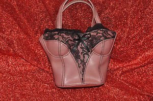 Female Torso Pink and Black Lace Purse
