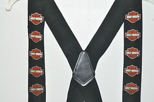 Harley-Davidson® Men's Bar & Shield Suspenders, Black/Orange. Elastic & One Size